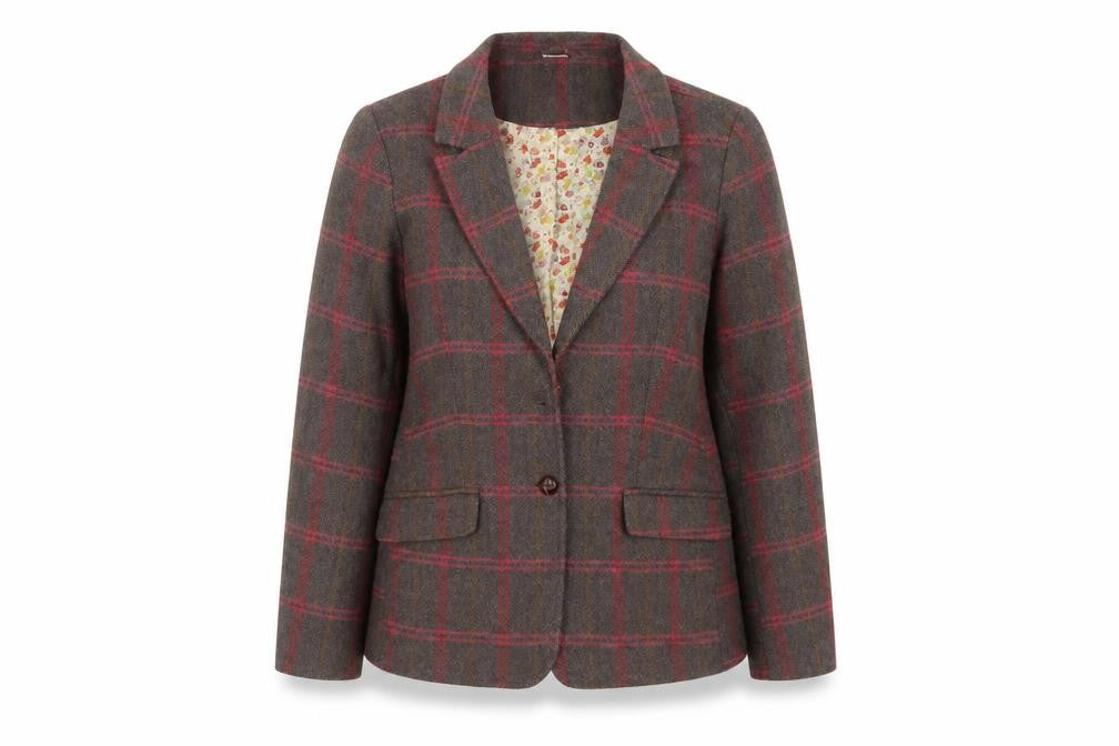 Cotton Traders Women’s Brown Check Wool Blend Blazer Size 12 Classic Fit