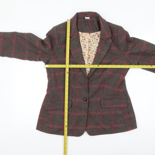 Cotton Traders Women’s Brown Check Wool Blend Blazer Size 12 Classic Fit