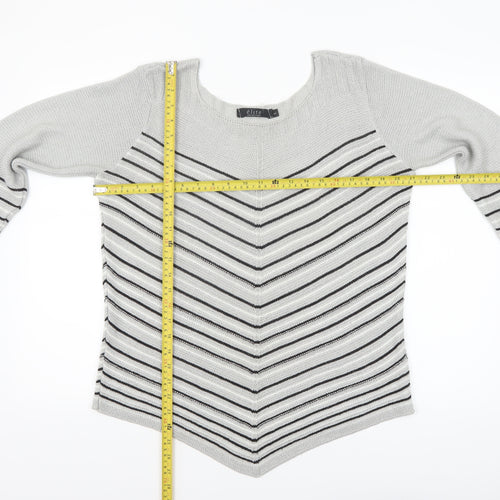 Elite Collection Women Grey Striped 3/4 Sleeve Pullover Jumper Size L