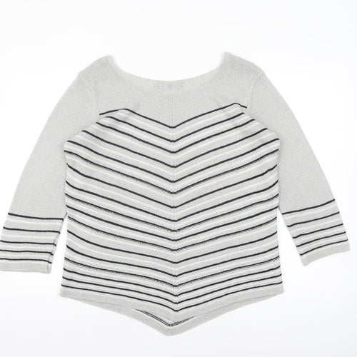 Elite Collection Women Grey Striped 3/4 Sleeve Pullover Jumper Size L