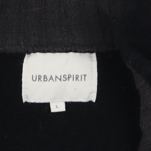 Urban Spirit Men's Black Fleece Zip Jacket L Regular Fit Casual Outerwear