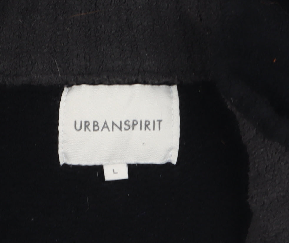 Urban Spirit Men's Black Fleece Zip Jacket L Regular Fit Casual Outerwear