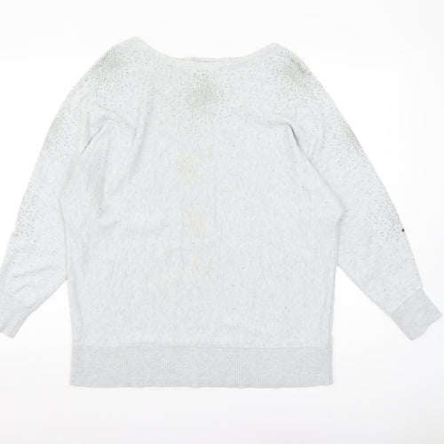Monsoon Women’s Grey Beaded Knit Boat Neck Jumper Size M