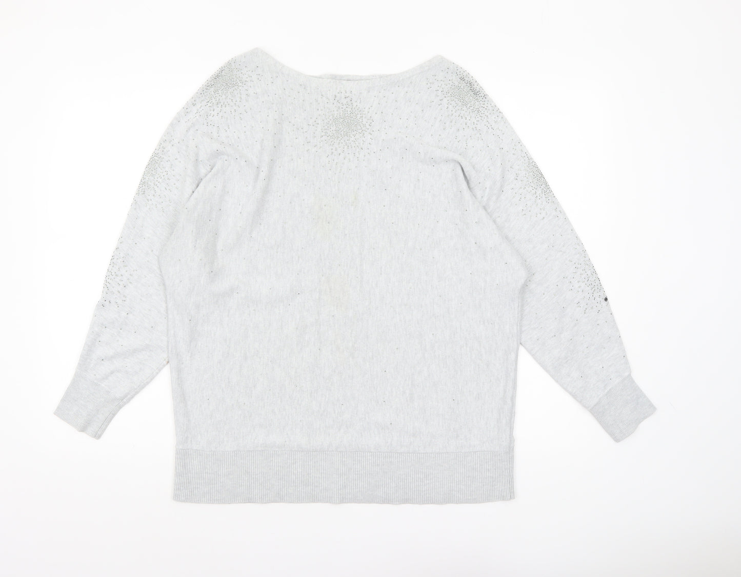 Monsoon Women’s Grey Beaded Knit Boat Neck Jumper Size M