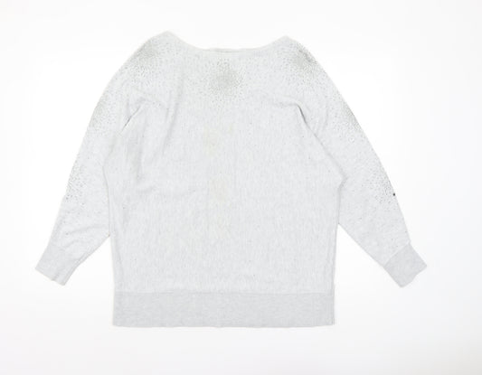 Monsoon Women’s Grey Beaded Knit Boat Neck Jumper Size M