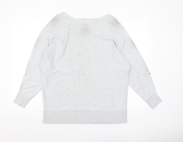 Monsoon Women’s Grey Beaded Knit Boat Neck Jumper Size M