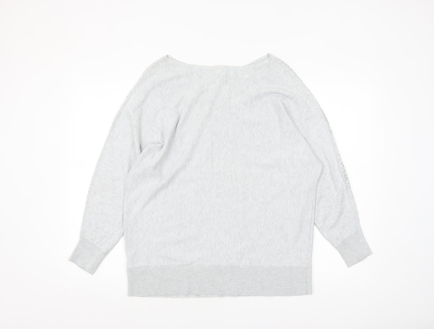 Monsoon Women’s Grey Beaded Knit Boat Neck Jumper Size M