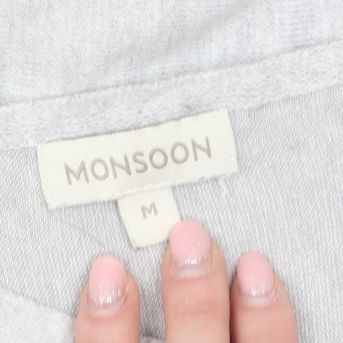 Monsoon Women’s Grey Beaded Knit Boat Neck Jumper Size M