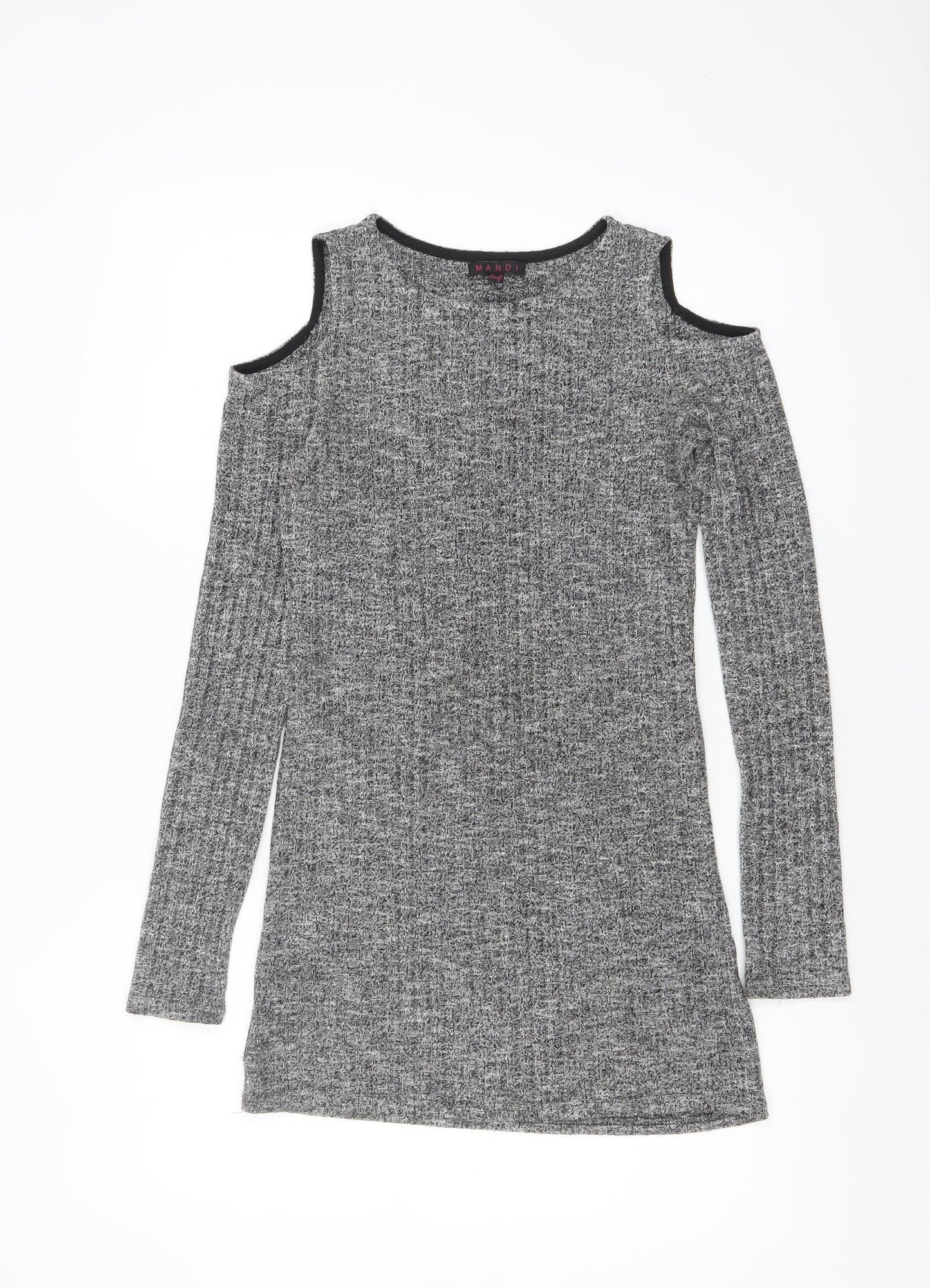 Mandi Women Grey Size 10 Cold Shoulder Knit Bodycon Dress