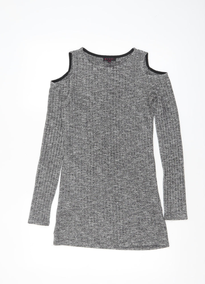 Mandi Women Grey Size 10 Cold Shoulder Knit Bodycon Dress