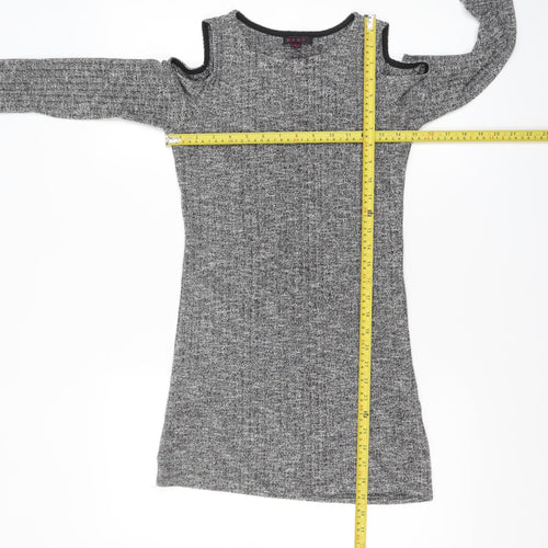 Mandi Women Grey Size 10 Cold Shoulder Knit Bodycon Dress