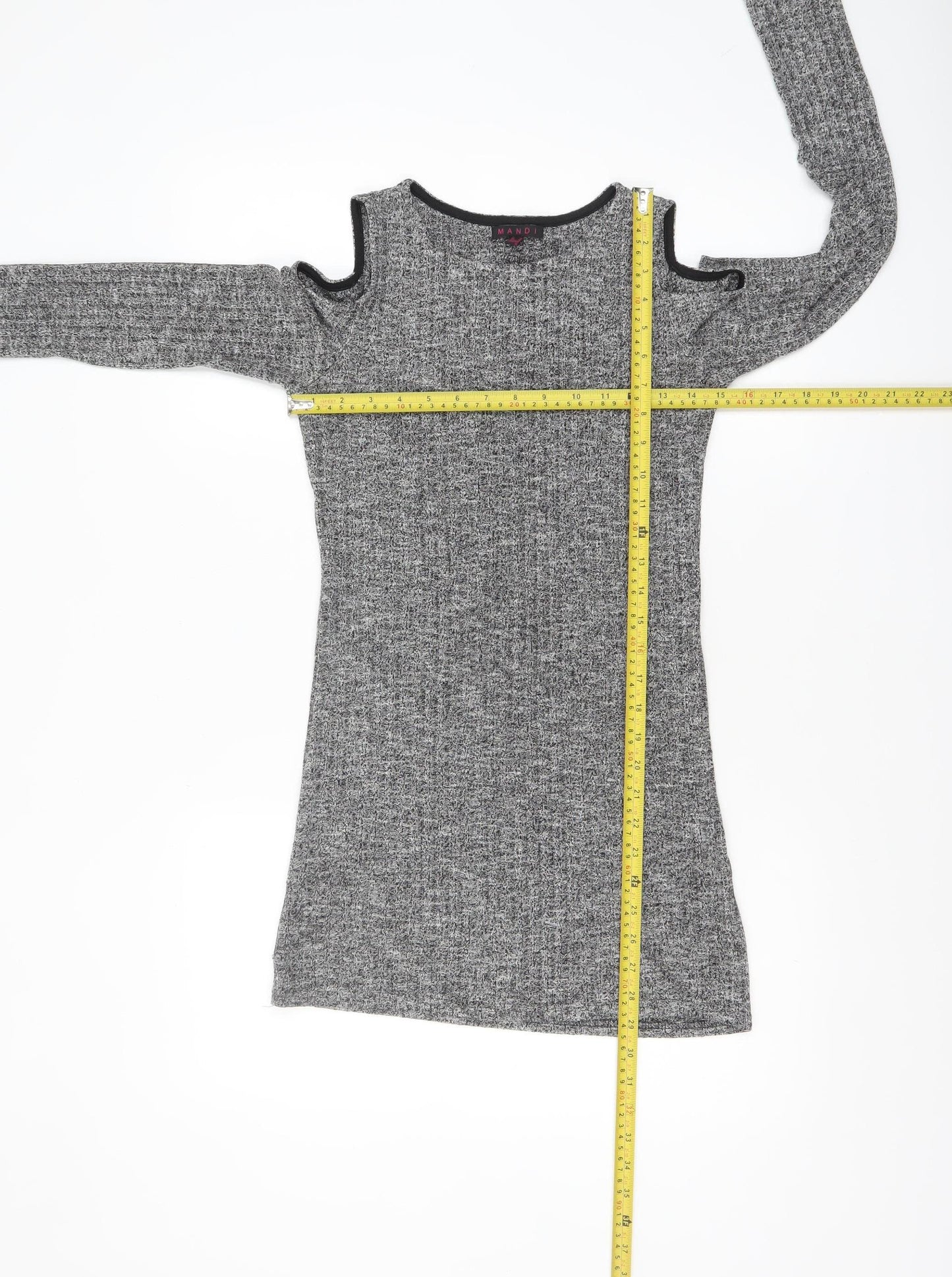 Mandi Women Grey Size 10 Cold Shoulder Knit Bodycon Dress
