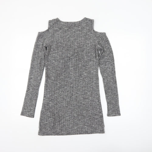 Mandi Women Grey Size 10 Cold Shoulder Knit Bodycon Dress