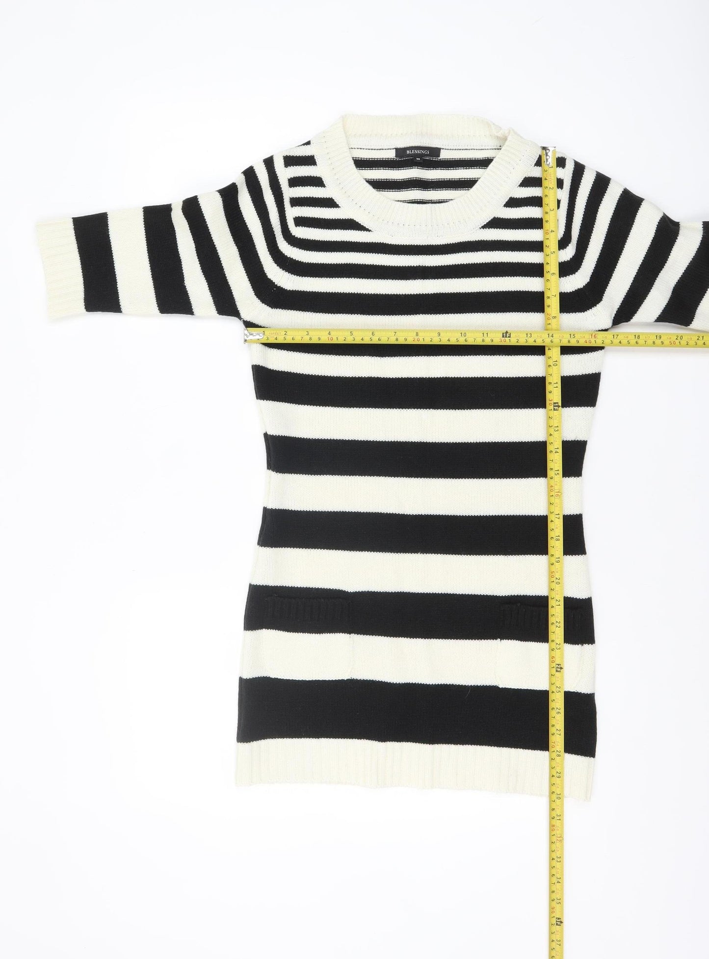 Blessings Women's Black Striped Knit Tunic Jumper M