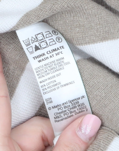 Marks and Spencer Women’s Beige Striped V-Neck Cotton Jumper M
