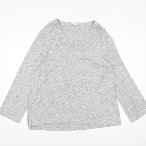 H&M Women’s Grey V-Neck Pullover Jumper Size 12 Lightweight Knit
