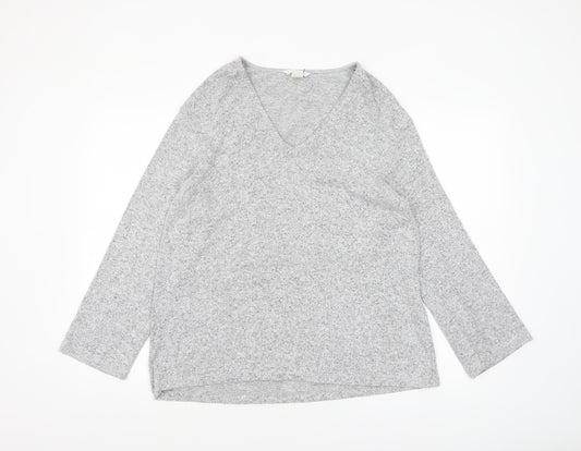 H&M Women’s Grey V-Neck Pullover Jumper Size 12 Lightweight Knit