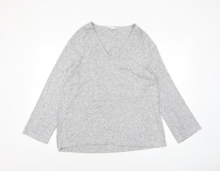 H&M Women’s Grey V-Neck Pullover Jumper Size 12 Lightweight Knit