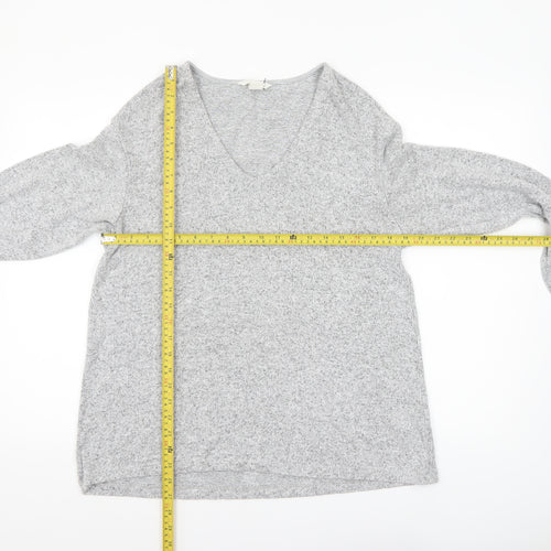 H&M Women’s Grey V-Neck Pullover Jumper Size 12 Lightweight Knit