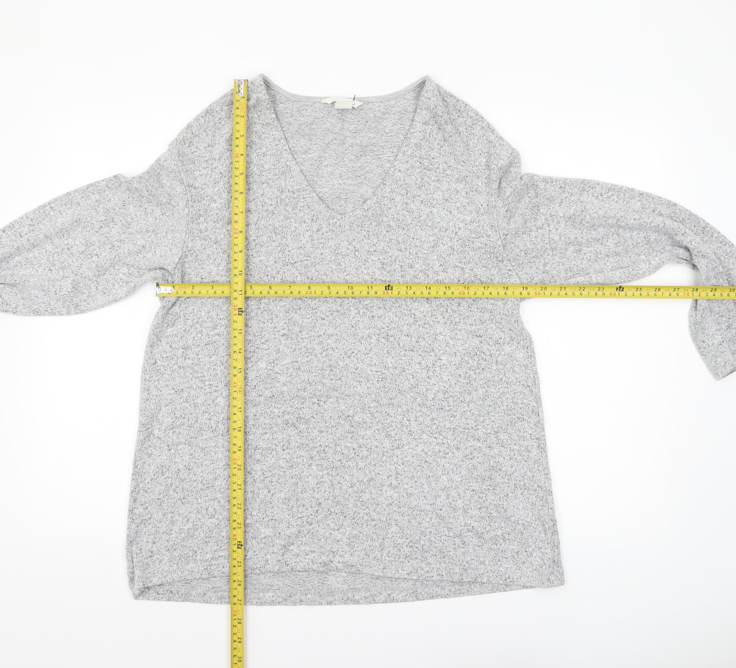 H&M Women’s Grey V-Neck Pullover Jumper Size 12 Lightweight Knit