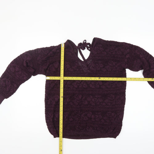 Next Womens Purple V-Neck Long Sleeve Open-Knit Jumper Size 14