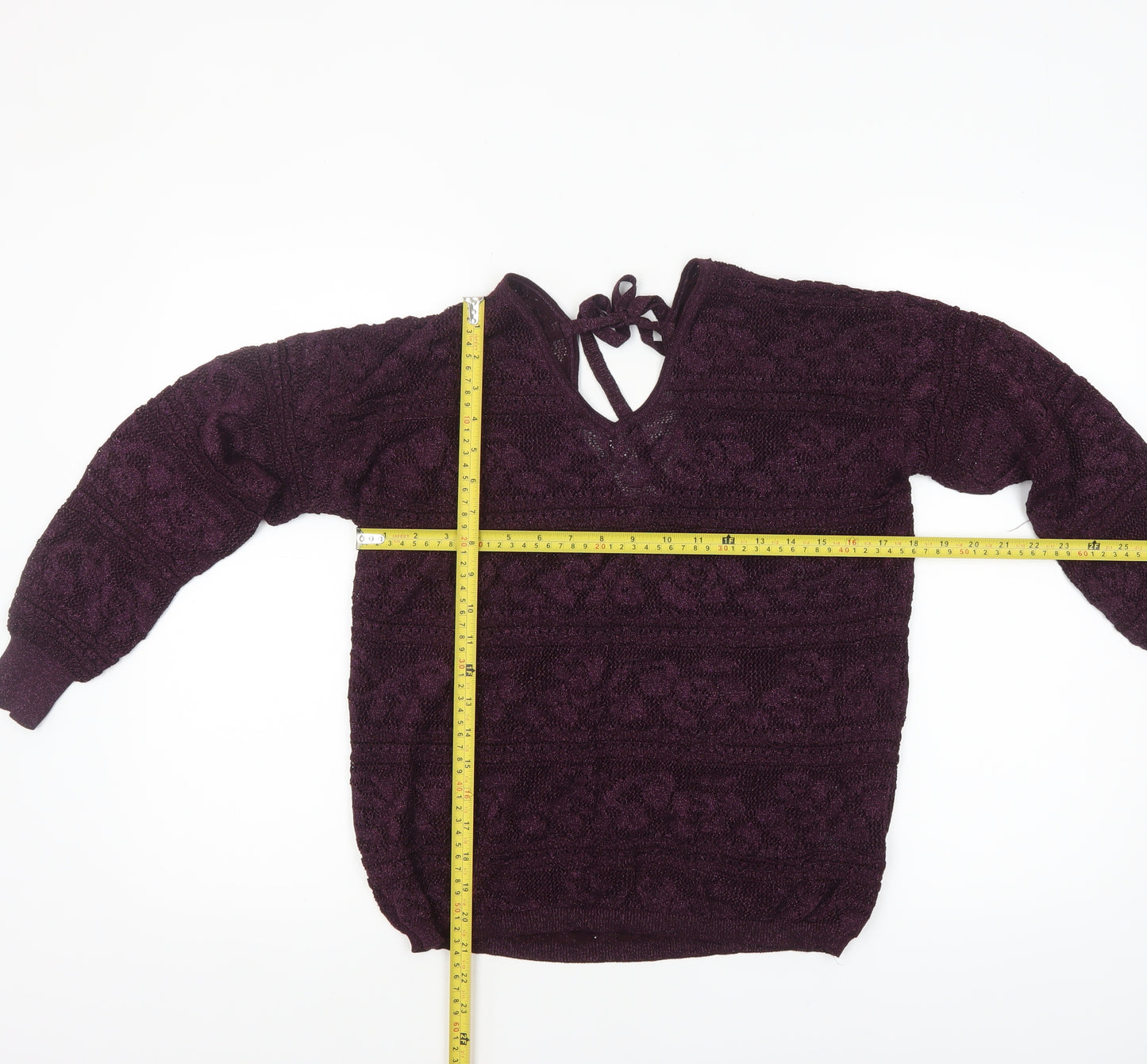 Next Womens Purple V-Neck Long Sleeve Open-Knit Jumper Size 14