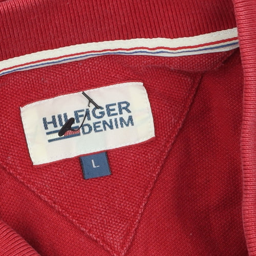 Hilfiger Denim Men's Red Cotton Polo Shirt L Short Sleeve Classic