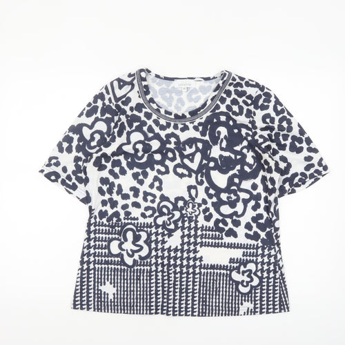 Just White Women's Blue Animal Print Short Sleeve T-Shirt Size 12