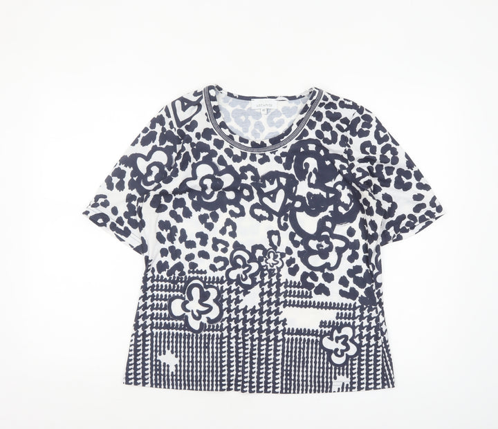 Just White Women's Blue Animal Print Short Sleeve T-Shirt Size 12