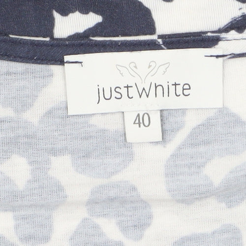 Just White Women's Blue Animal Print Short Sleeve T-Shirt Size 12