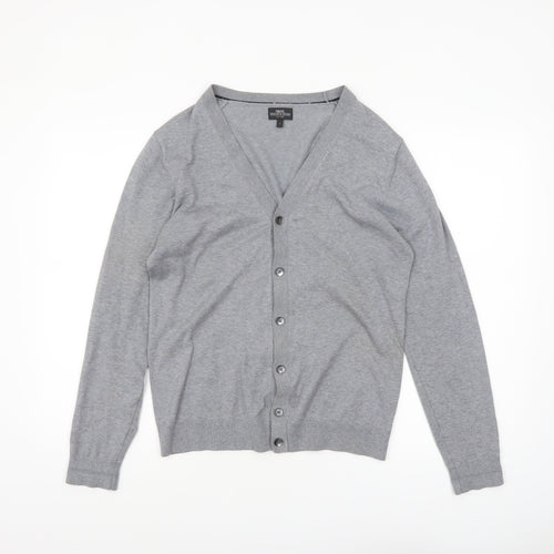 Next Men's Grey Cotton V-Neck Button Cardigan Small