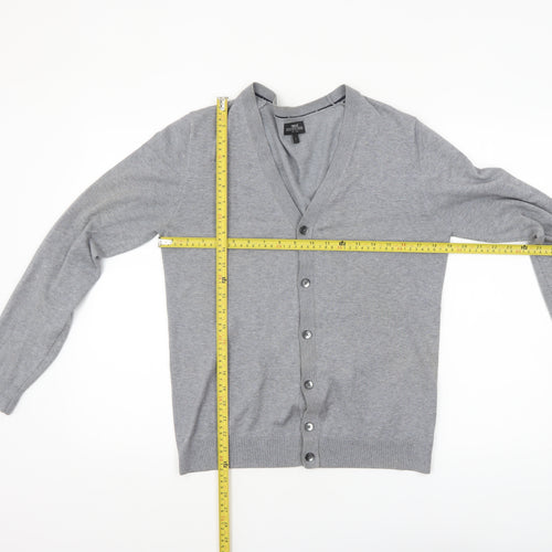 Next Men's Grey Cotton V-Neck Button Cardigan Small