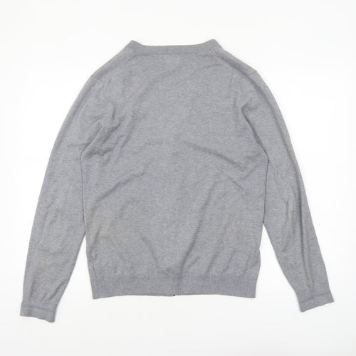 Next Men's Grey Cotton V-Neck Button Cardigan Small