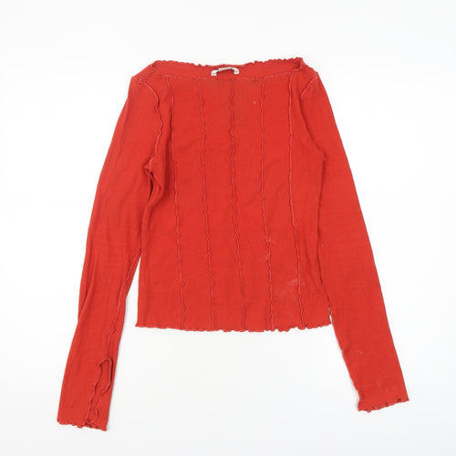 Monki Women’s Red Long Sleeve Slim Fit Boat Neck Top XS