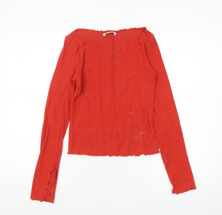 Monki Women’s Red Long Sleeve Slim Fit Boat Neck Top XS