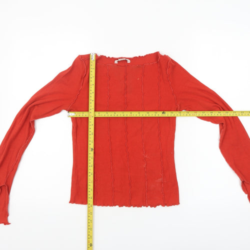 Monki Women’s Red Long Sleeve Slim Fit Boat Neck Top XS