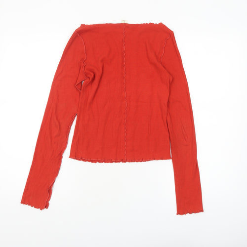 Monki Women’s Red Long Sleeve Slim Fit Boat Neck Top XS