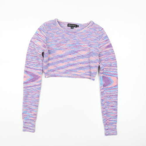 Motel Women’s Multicoloured Knit Crop Jumper XS Crew Neck Pullover