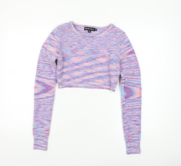 Motel Women’s Multicoloured Knit Crop Jumper XS Crew Neck Pullover