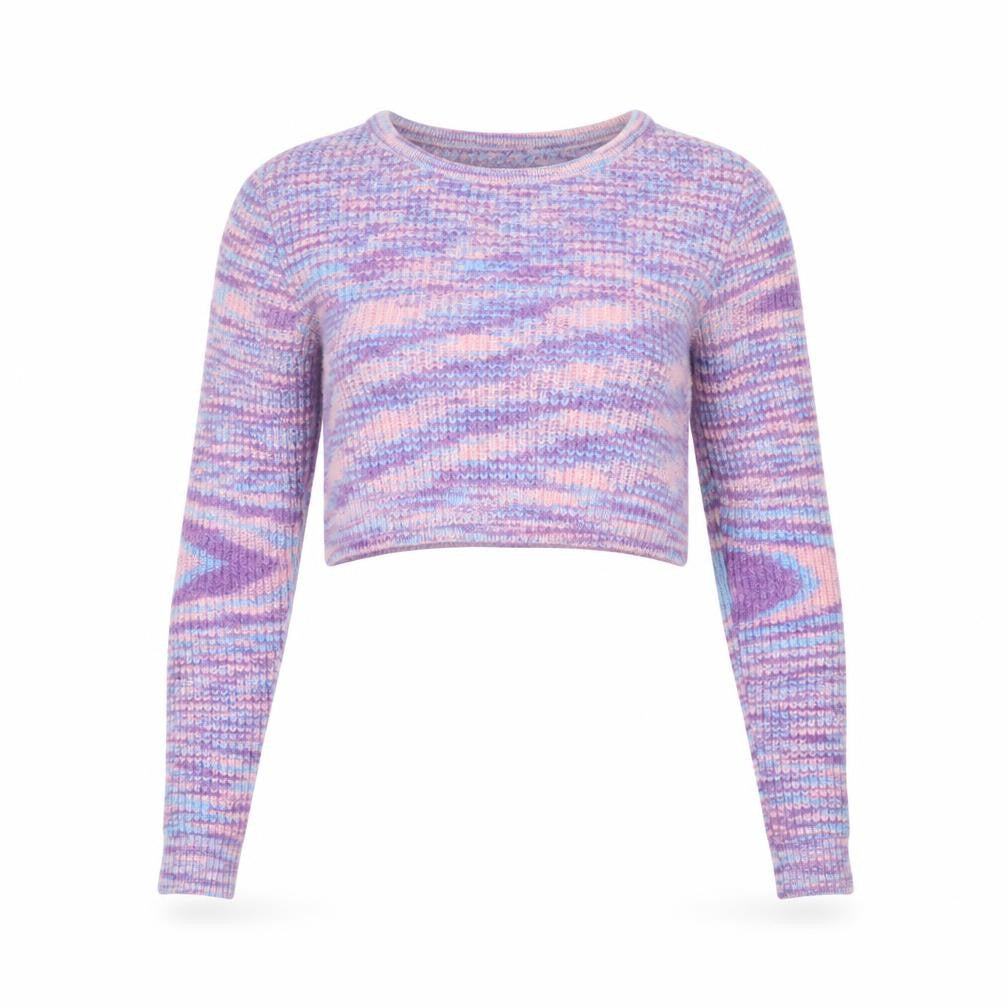 Front view of Motel Rocks Women’s Multicoloured Knit Crop Jumper XS Crew Neck Pullover