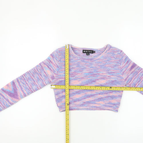 Motel Women’s Multicoloured Knit Crop Jumper XS Crew Neck Pullover
