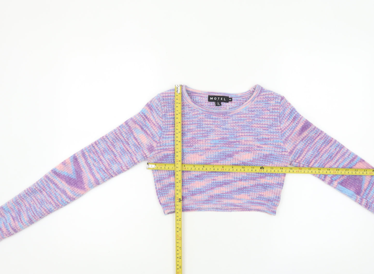Motel Women’s Multicoloured Knit Crop Jumper XS Crew Neck Pullover
