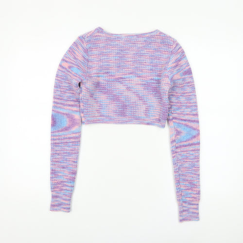 Motel Women’s Multicoloured Knit Crop Jumper XS Crew Neck Pullover
