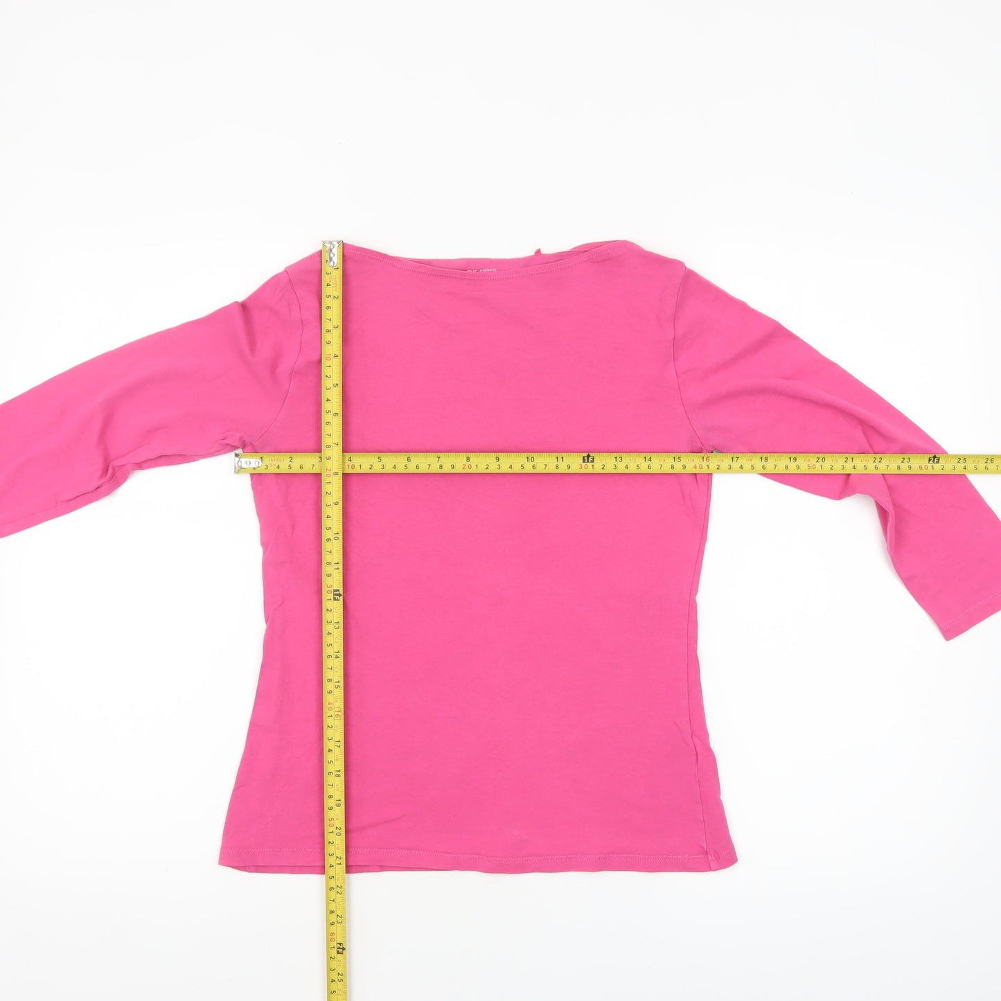 Marks and Spencer Womens Pink Size 12 Cotton 3/4 Sleeve T-Shirt