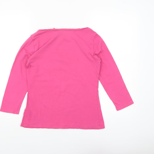 Marks and Spencer Womens Pink Size 12 Cotton 3/4 Sleeve T-Shirt