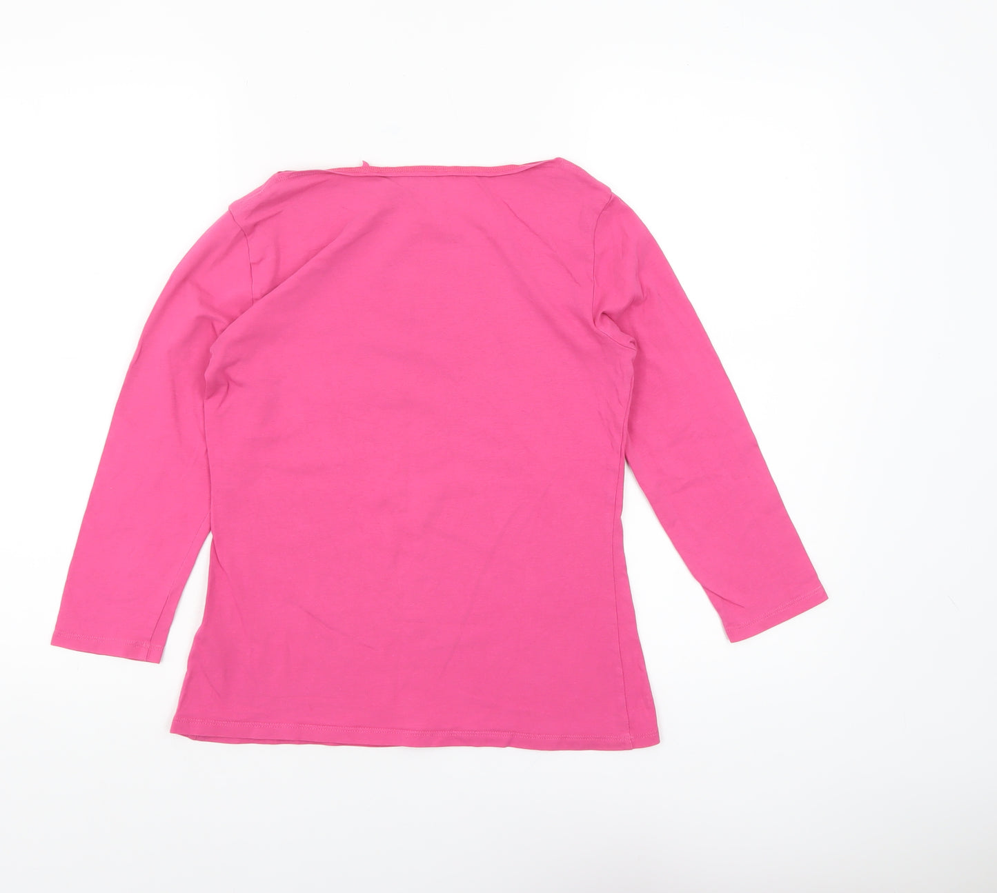 Marks and Spencer Womens Pink Size 12 Cotton 3/4 Sleeve T-Shirt