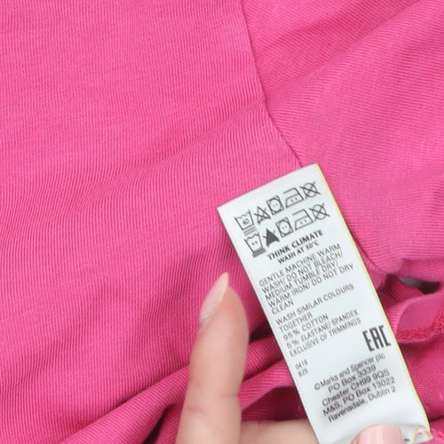 Marks and Spencer Womens Pink Size 12 Cotton 3/4 Sleeve T-Shirt