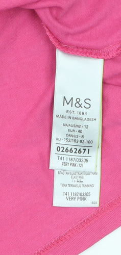 Marks and Spencer Womens Pink Size 12 Cotton 3/4 Sleeve T-Shirt