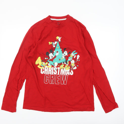 Disney Men's Red Christmas Crew Long Sleeve Pyjama Top M