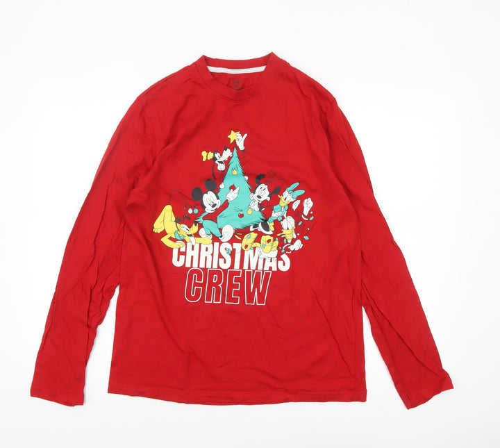 Disney Men's Red Christmas Crew Long Sleeve Pyjama Top M